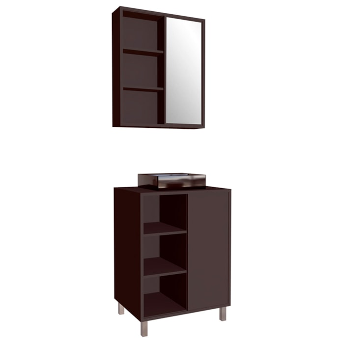 Gabinete 60 Cm Espelheira E Cuba Preta Cj7250 Grafite Faem