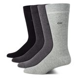Meias Sociais Calvin Klein, Pacote Com 4, Mistura De Algodão Macio, Masculinas, Cinza