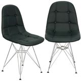 Kit 2 Cadeiras Charles Eames Botonê Eiffel Base Metal Cromado - Preto