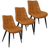 Kit 3 Cadeiras Romana Provence Poltrona Estofada Pu Vintage Retro Pés Preto - Caramelo