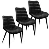 Kit 3 Cadeiras Romana Provence Poltrona Estofada Pu Vintage Retro Pés Preto - Preto