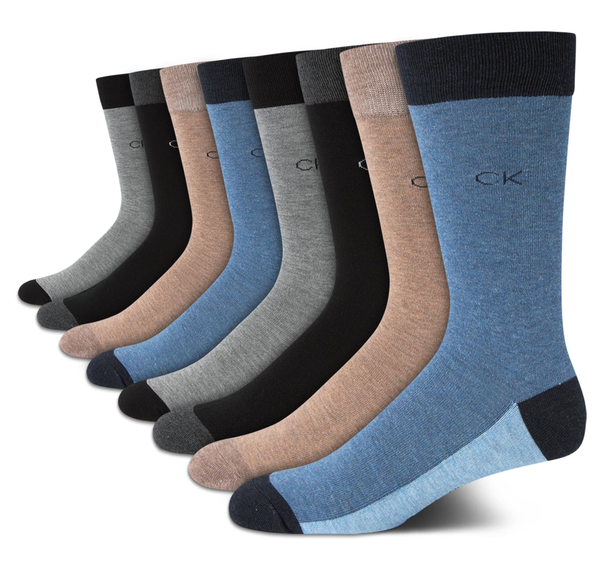 Meias Sociais Calvin Klein, Pacote Com 8 Unidades, Algodão Respirável, Masculinas, Azul/marrom