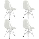 Kit 4 Cadeiras Eames Cristal Transparente Eiffel Base Metal Cromado