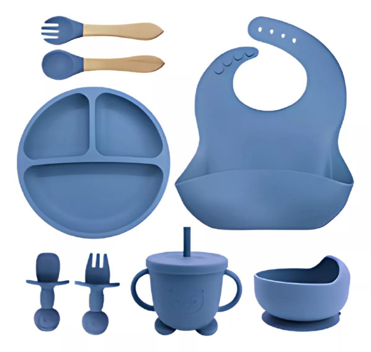 Kit 8 Alimentaçao Bebe Silicone Azul - Carrefour