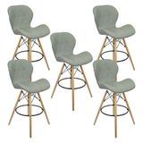 Kit 5 Banquetas Slim Eiffel Wood Estofada - Cinza