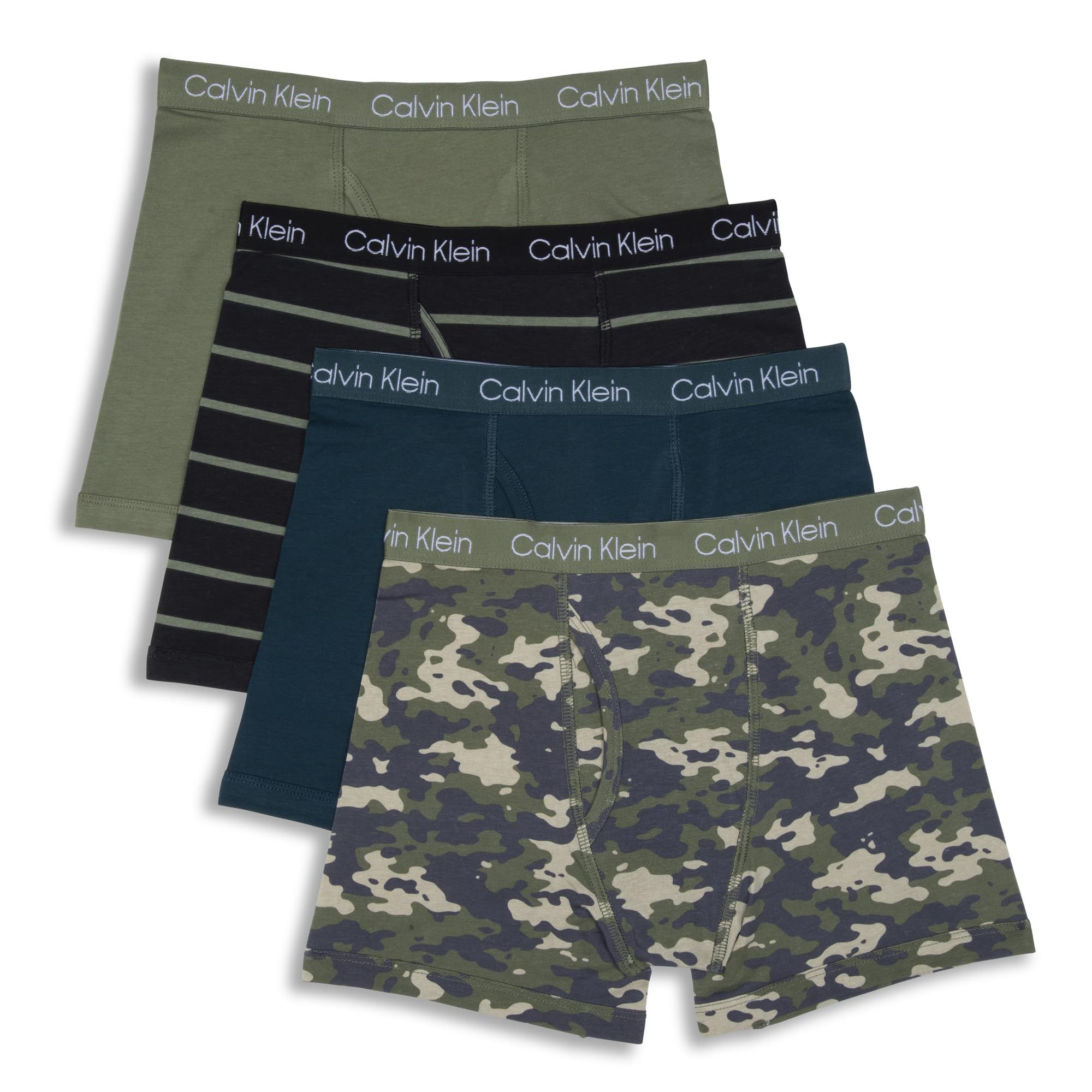 Cueca Boxer Masculina Calvin Klein, Pacote Com 4 Cuecas Boxer, Camostripe