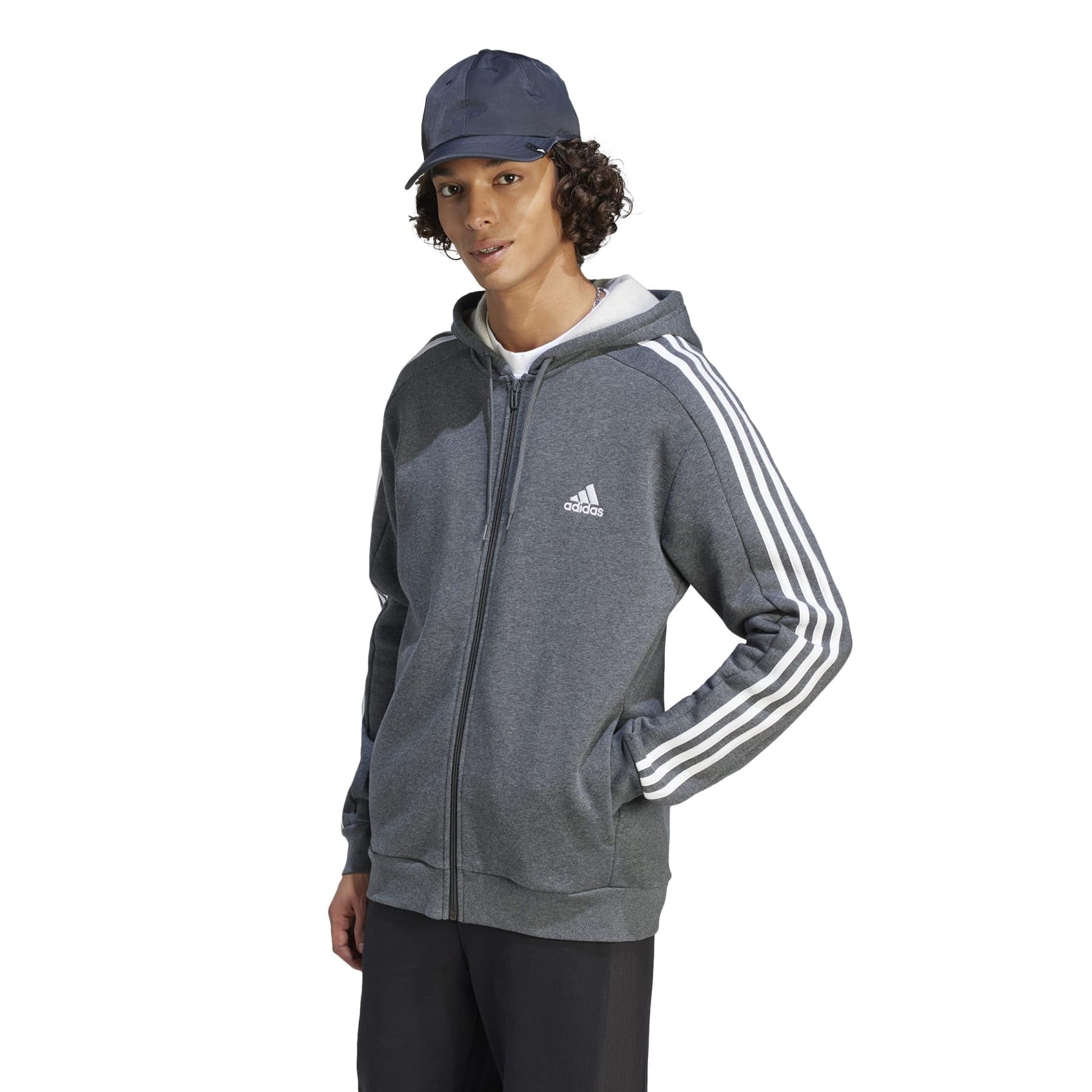 Moletom Masculino Adidas Essentials De 3 Listras Com Zíper Completo