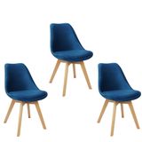 Kit 3 Cadeiras Charles Eames Leda Veludo Luisa Saarinen Estofada Base Madeira - Azul
