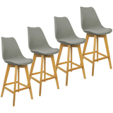 Kit 4 Banquetas Monty Leda Luisa Saarinen Alta Base Fixa Madeira - Cinza