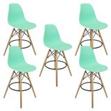 Kit 5 Banquetas Charles Eames Eiffel Wood Design Base Fixa Madeira - Verde