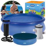 Piscina Inflável 2.400 Litros Circular 240cm Pvc Com Bomba Filtro Capa Azul Mor