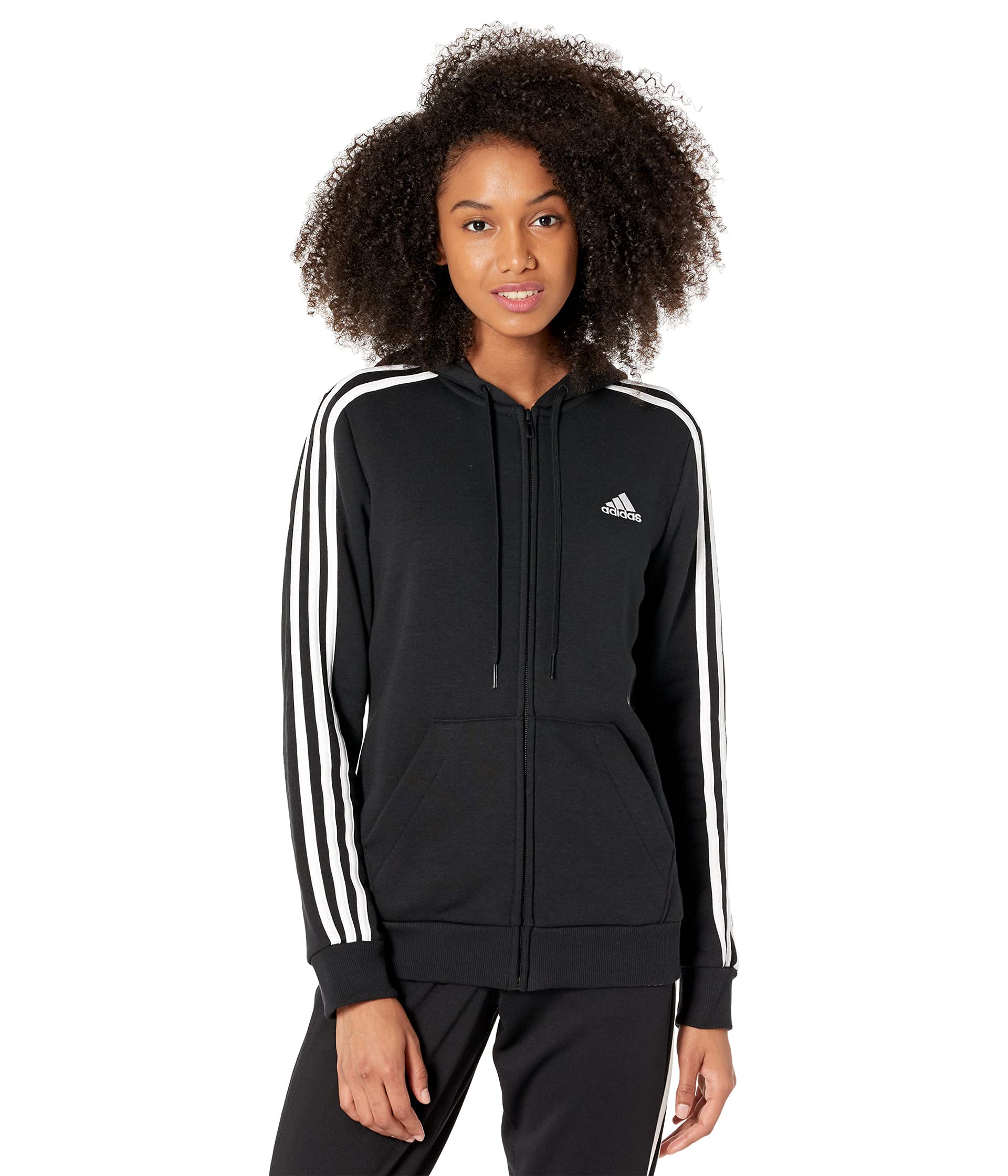 Moletom Feminino Adidas Essentials Com Zíper Completo Preto/branco