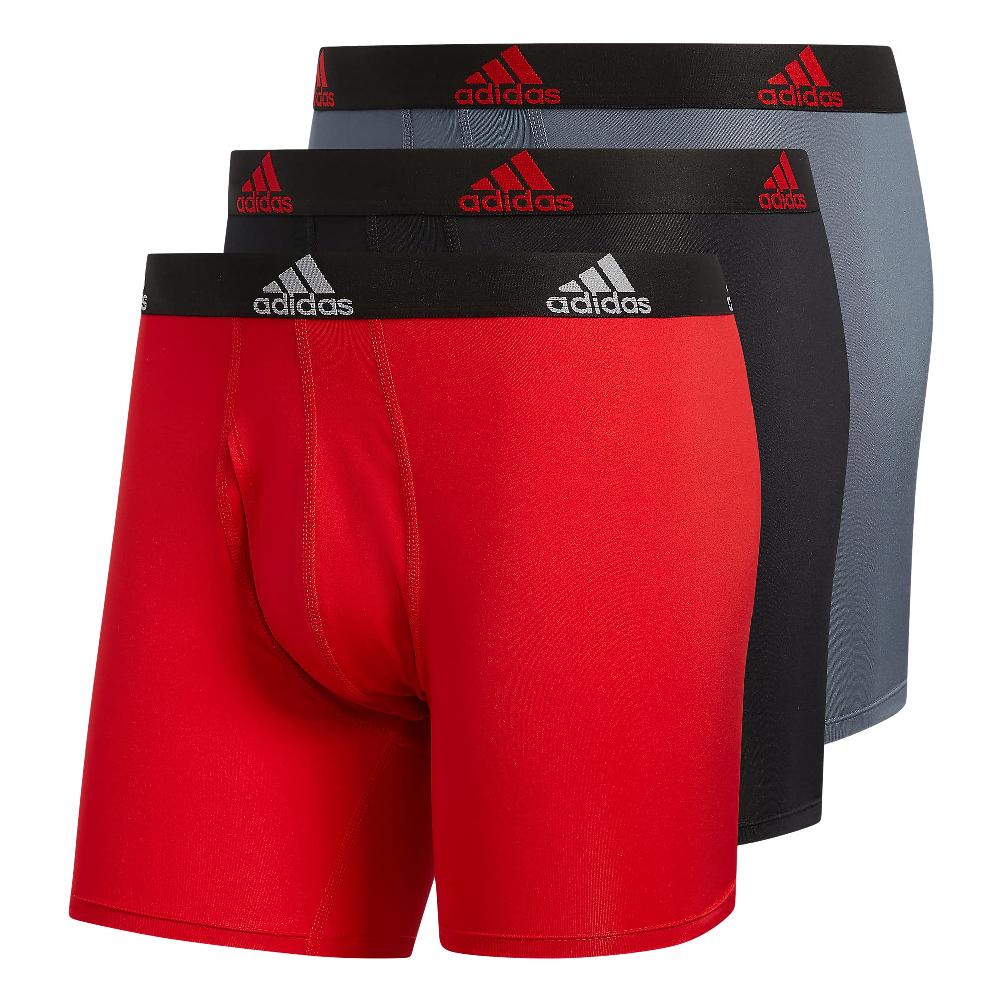 Cueca Boxer Adidas, Pacote Com 3 Unidades Para Homens, Escarlate/preta/cinza