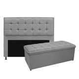 Cabeceira E Calçadeira 160 Cm Queen Size Suede Cinza