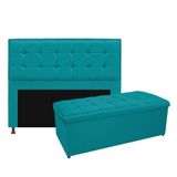 Cabeceira E Calçadeira 160 Cm Queen Size Suede Azul Turquesa