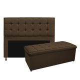 Cabeceira E Calçadeira Copenhague 140 Cm Casal Suede Marrom