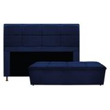 Cabeceira E Calçadeira 195 Cm King Size Suede Azul Marinho