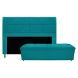 Cabeceira E Calçadeira 195 Cm King Size Suede Azul Turquesa