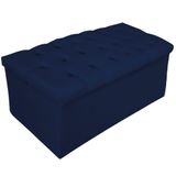 Calçadeira Baú Estofada Mel 90 Cm Solteiro Azul Marinho
