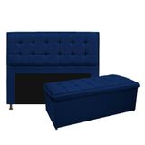 Cabeceira E Calçadeira Copenhague 160 Cm Queen Size Suede Azul Marinho