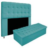 Kit Cabeceira E Calçadeira 195cm King Size Azul Turquesa Adj Decor