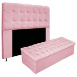 Cabeceira E Calçadeira Baú Mel 140 Cm Casal Rosa Bebê
