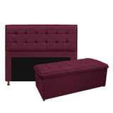 Cabeceira E Calçadeira Copenhague 195 Cm King Size Suede Bordô