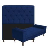 Kit Cabeceira King Size Com Recamier 195 Cm Suede Marinho