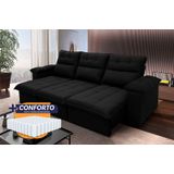 Sofá Retrátil Reclinável Verona 2,30m Suede Velut Preto Molas Ensacadas - King House