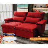 Sofá Retrátil Reclinável Paris 2,00m Suede Velut Vermelho Molas Ensacadas - King House
