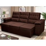Sofá Retrátil Reclinável 4 Lugares Com Molas 2,30m Quantum Suede Velut Marrom - King House