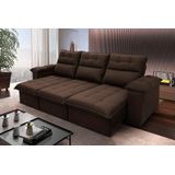 Sofá Retrátil/reclinável Verona 2,30m Suede Velut Marrom C/ Molas No Assento - King House