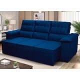 Sofá Retrátil Reclinável 4 Lugares Com Molas 2,30m Quantum Suede Velut Azul - King House