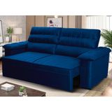 Sofá Retrátil Reclinável 3 Lugares Com Molas 2,00m Quantum Suede Velut Azul - King House