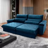 Sofá Retrátil/reclinável Grécia 2,10m Suede Velut Azul Marinho C/ Molas No Assento - King House