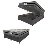Cama Box Baú Casal Queen Colchão Gazin Com Molas Ensacadas Rubi 158x198x73cm Suede Cinza/preto