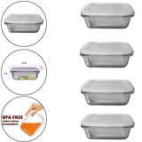 Kit Com 4 Pote De Vidro Canelado Retangular 370ml Hermético