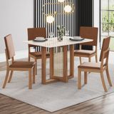 Conjunto Sala Jantar Natalí 120cm Canto Reto Ccom Vidro + 4 Cadeiras Milla Plus Nature/off White