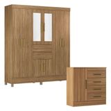 Cômoda Montevidéu E Guarda Roupa Casal Munique Amêndola Touch Com Espelho - Demóbile