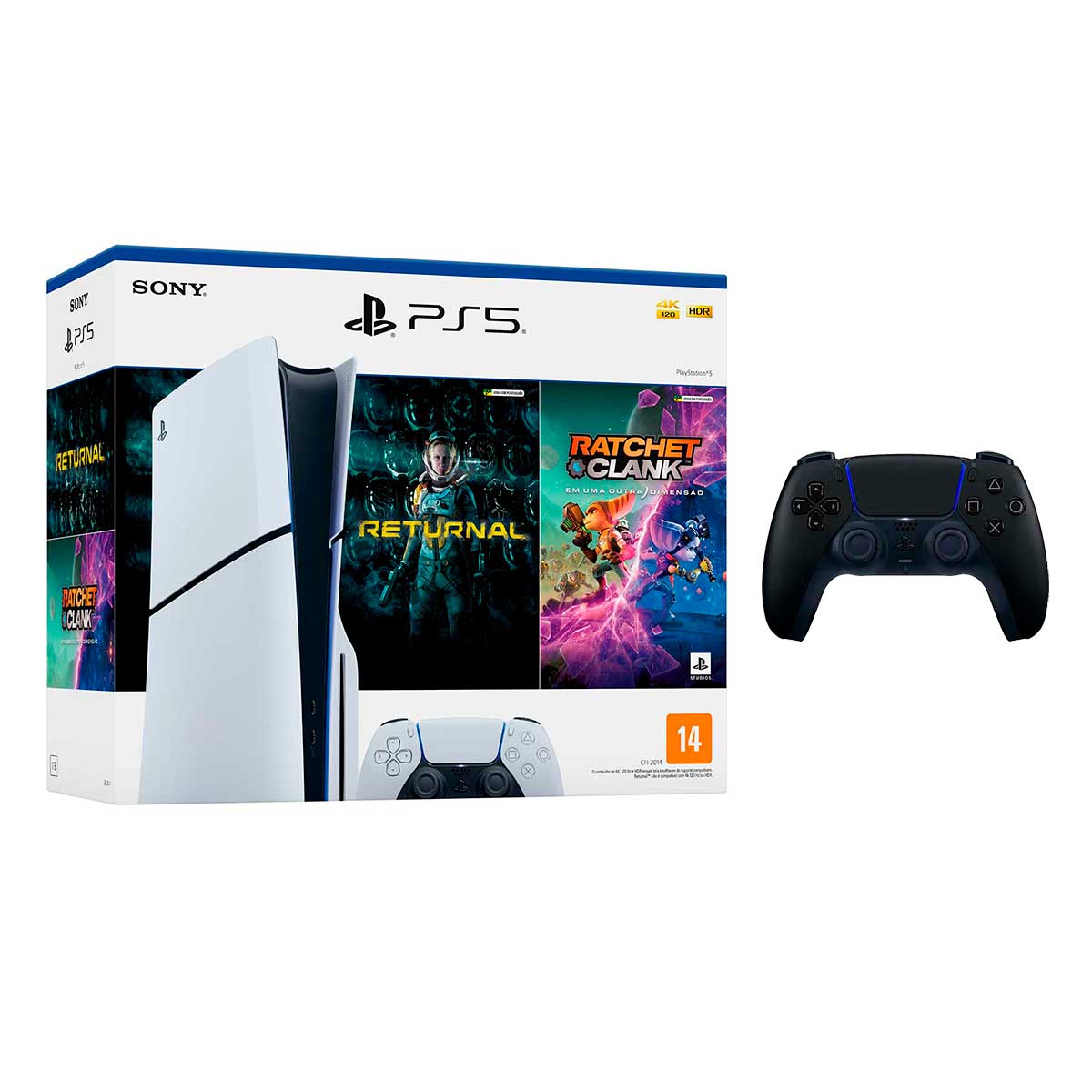 Console PlayStation5 Slim com 2 Jogos + Controle sem Fio DualSense Sony Midnight Black