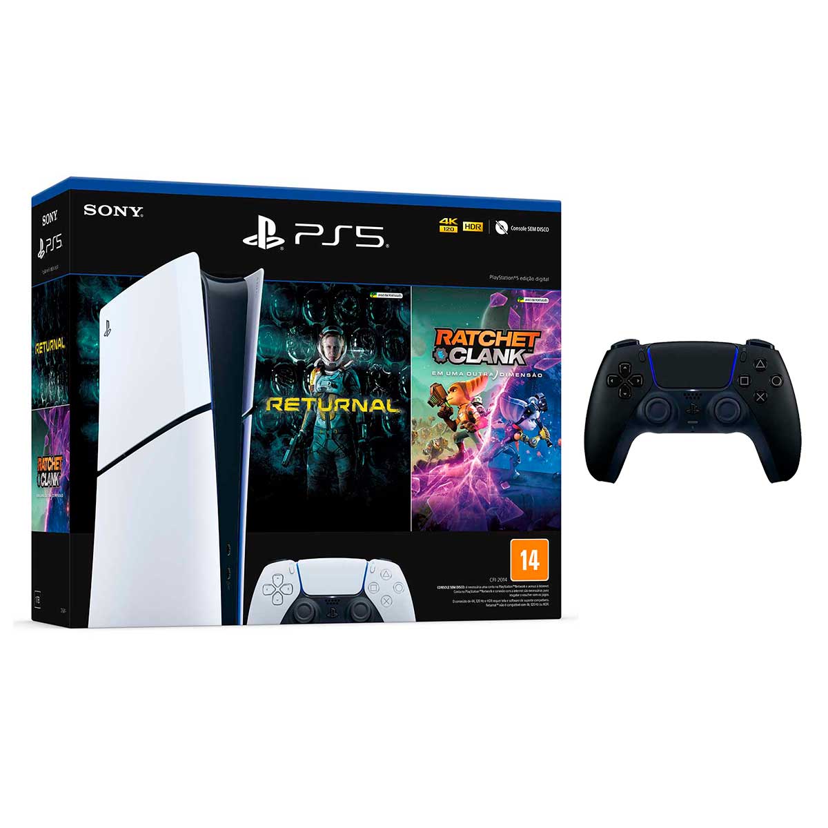 Console Ps5 Slim Edição Digital Com 2 Jogos + Controle sem Fio DualSense Sony Midnight Black