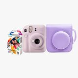 Kit Camera Instax Mini 12 Bolsa Com Pack 10 Fotos Art Lilas