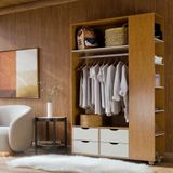 Guarda Roupa Smart De Solteiro Com 4 Gavetas Multiuso Cabideiro E Prateleiras Organizadoras Para Quarto Cor Nature Off