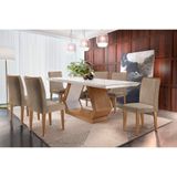 Sala De Jantar Completa Alvorada Tampo Madeirado C- Vidro Canto Reto 180x90cm E 6 Cadeiras Amsterdã Imbuia-off White - Veludo Capuccino - Rufato