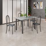Conjunto De Mesa Tubular 120x75cm Tampo Em Granito Topázio Com 4 Cadeiras Iris Preto/prata