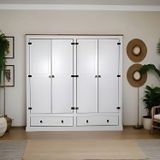 Guarda-roupa 04 Portas E 02 Gavetas Mdf/madeira Maciça Branco/ Carvalho