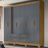 Guarda-roupa Casal 8 Portas 4 Gavetas E Pés San Lorenzo Plus Freijó/cinza