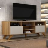 Rack Para Tv Até 65 Polegadas Pés Madeira Maciça Mariana Cinamomo/off White