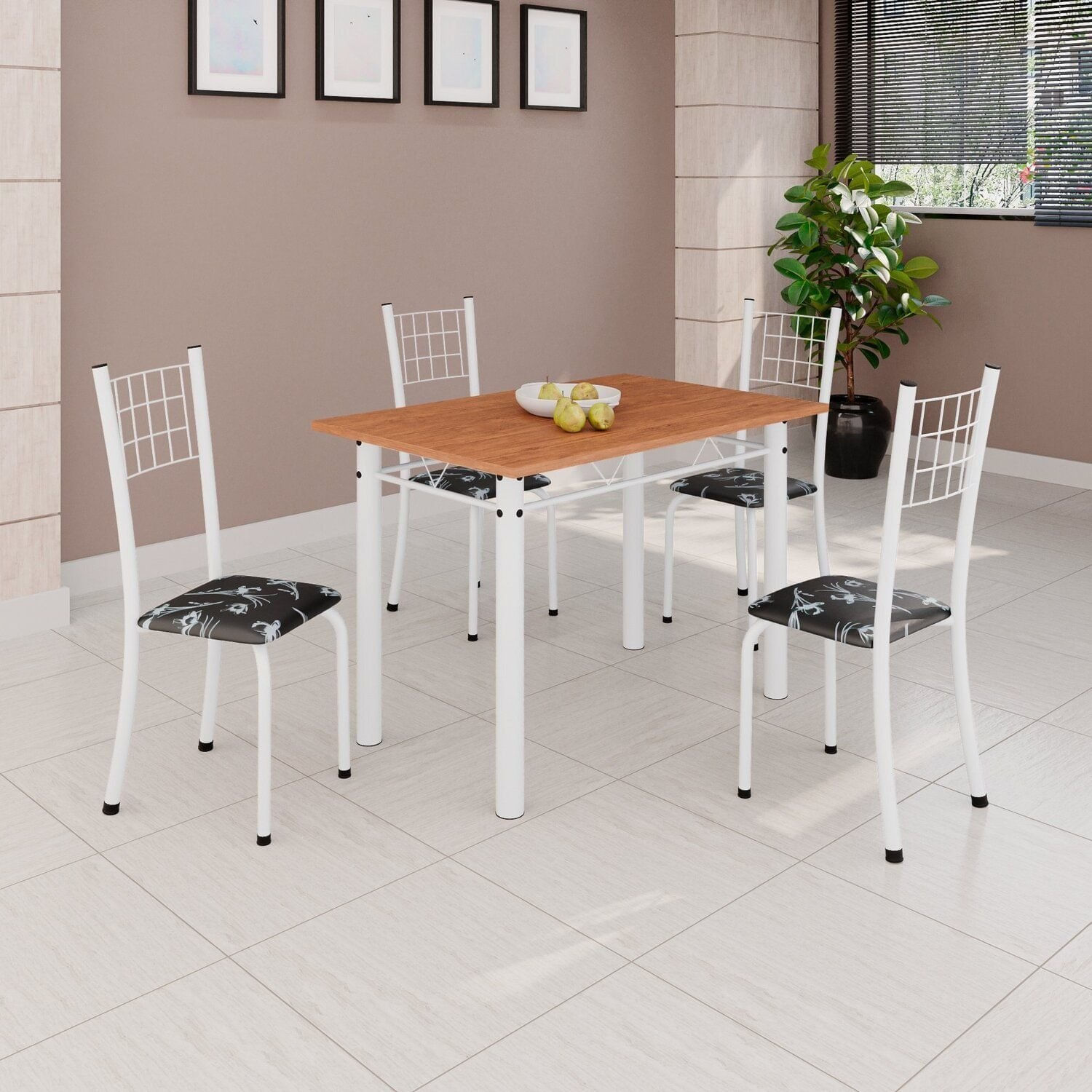 Conjunto De Mesa Tubular 100x60cm Tampo Em Mdf E 4 Cadeiras Dany Preto/branco