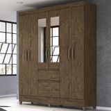 Guarda-roupa Casal Com Espelhos 6 Portas 2 Gavetas E Pés New Cuba Castanho Wood